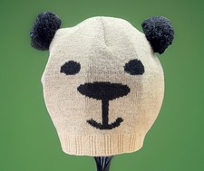 Jiglz Child  s Teddy Bear Knit Pom-Pom Beanie Hat Knit Tan Black Cute Warm Winter