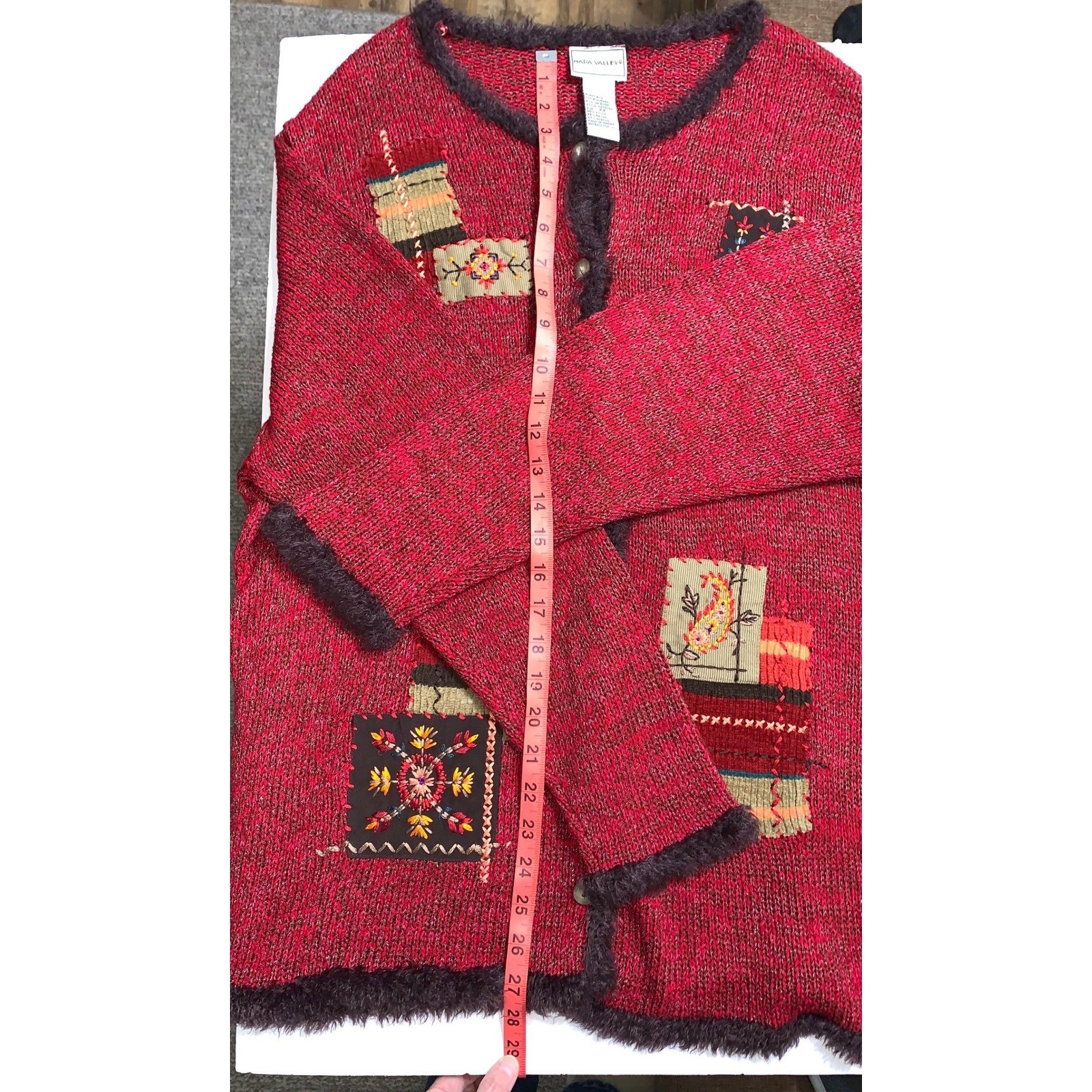 Napa Valley Red Patchwork Embroidered Cardigan Sw… - image 11