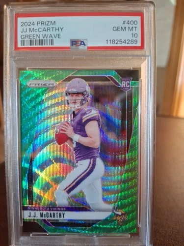 🏈2024🔥Panini Prizm JJ McCarthy Green Wave🔥Prizm PSA 10 #400🔥👀💯