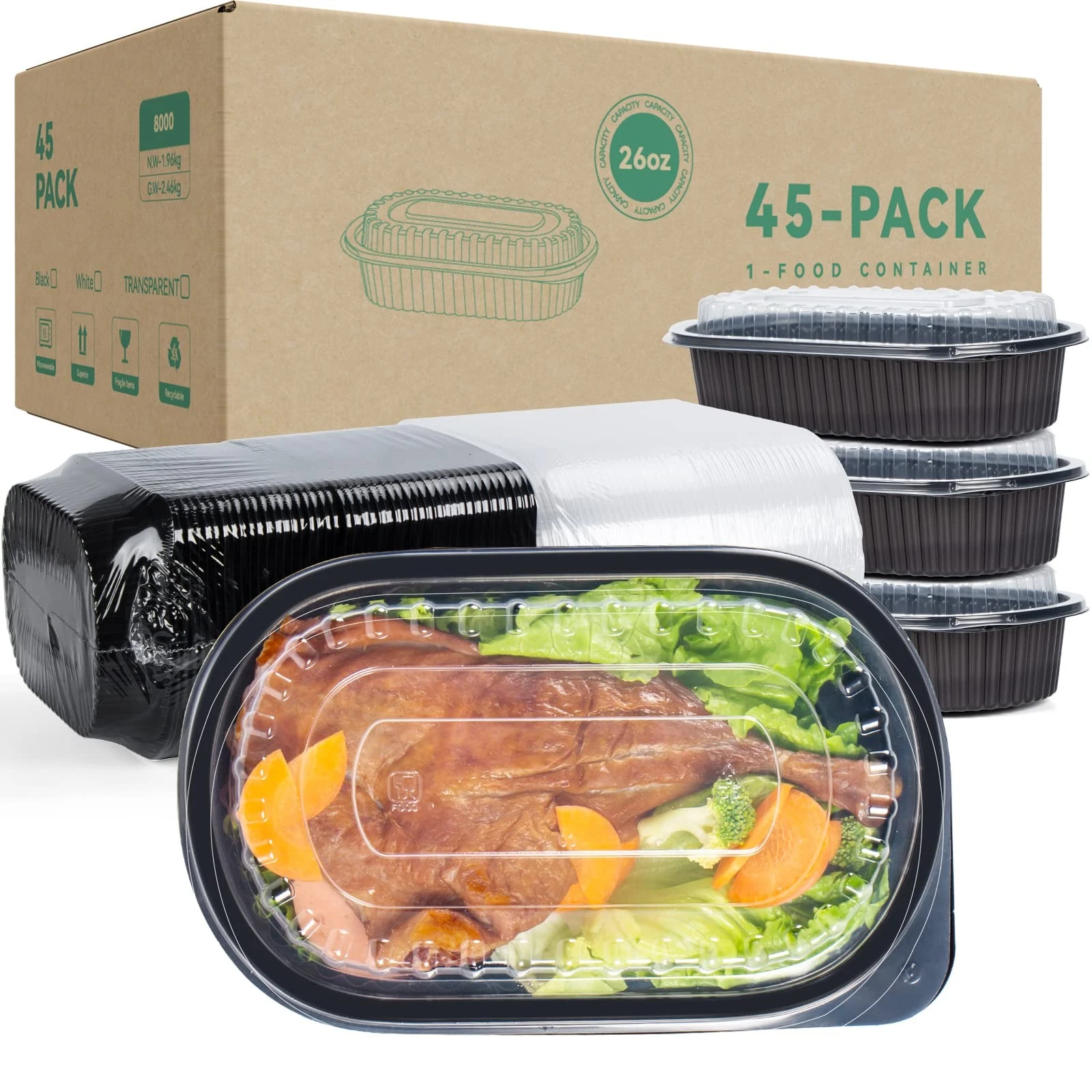 Leakproof 26oz Black Takeout Containers with Lids for Meal Prep and Freezer Safe