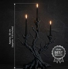 Gothic Black Matte Tree Branch 3-Arm Candelabra Taper Holder 30cm