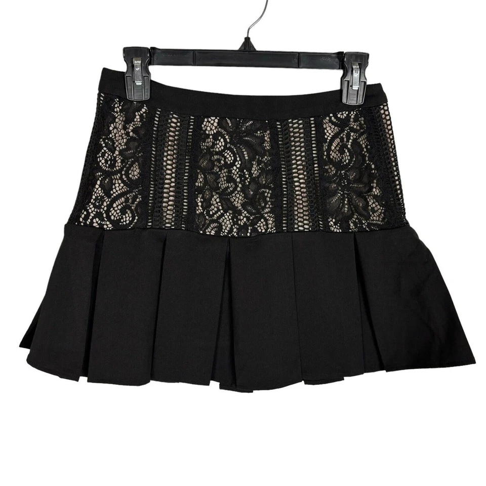 NUEVA Falda Plisada Patinadora Encaje Negro Rosa Sin Fin Para Mujer Talla Pequeña Foto 2 de 4