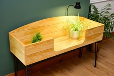 4ft Open Top Wood Effect Tortoise Table with Glass Window on Hairpin Legs