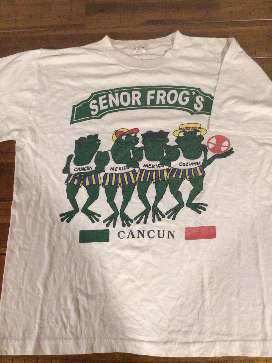 Vintage Senor Frogs Shirt Mens Large White Cancun Mexico Frog