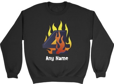 Personalised Number Day Flame Digit 4 Four Sweatshirt Mens Womens Jumper