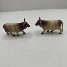 Vintage Japan Celluloid Purple Cow Bull Farm Animal Lot X 2 Plastic Missing Horn