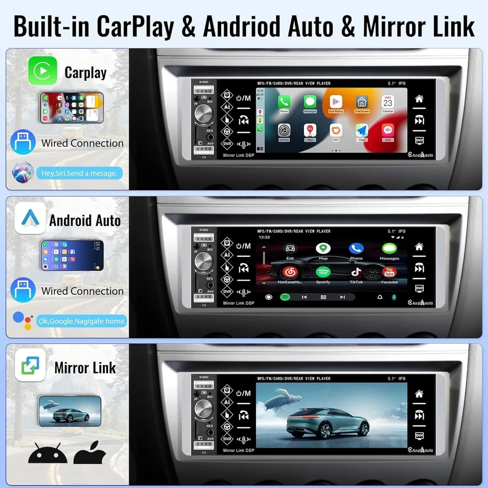 1 Din Autoradio mit 5,1 Zoll Touchscreen Bluetooth FM Mirror Link für Smartphone - Bild 4 von 4