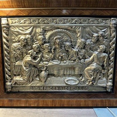 M.REGISTRADO  Framed Silver Repousse Relief Art Sculpture Last Supper 22 x17 