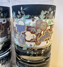 Groovey Asian Floral 1970s Oleg Cassini Double Old Fashion Whiskey Glasses (4)