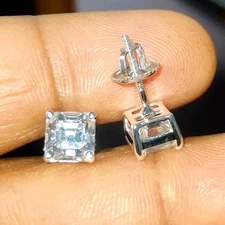 1 Ct Treated Certified White Diamond Solitaire Tiny Stud Earrings, 925 Silver