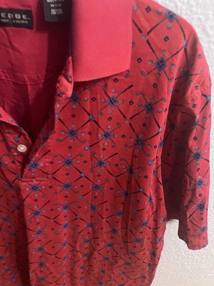 Polo de manga corta con patrón de golf rojo de cuña para hombre talla mediana Foto 3 de 4