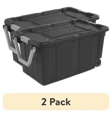 2 Pack 40 Gal Wheeled Tote, Rugged Plastic Bin, Latch Lid, Dark Gray