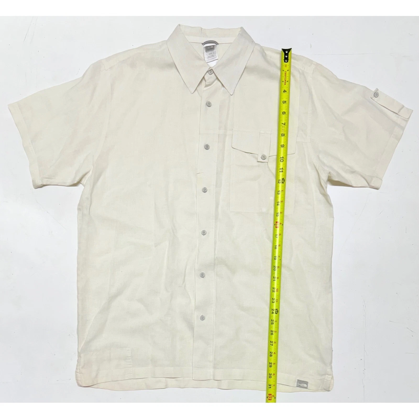 The North Face Mens Hemp Blend Button Down Short Sleeve Shirt Beige XL/TG