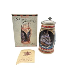 Budweiser Anheuser Busch Discovery of America Lidded Beer Stein Pinta 1492 COA
