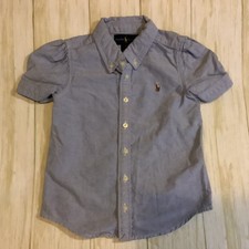 Ralph Lauren Girls Oxford Shirt Size 4 Light Blue Short Sleeve Button Down