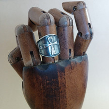 Triple Ankh 925 Sterling Silver Ring Unisex Sz 10 Egyptian Life Talisman Cross