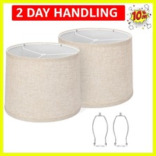 Handcrafted Beige Linen Lampshades - Set of 2, Easy to Assemble, 12.6" Width
