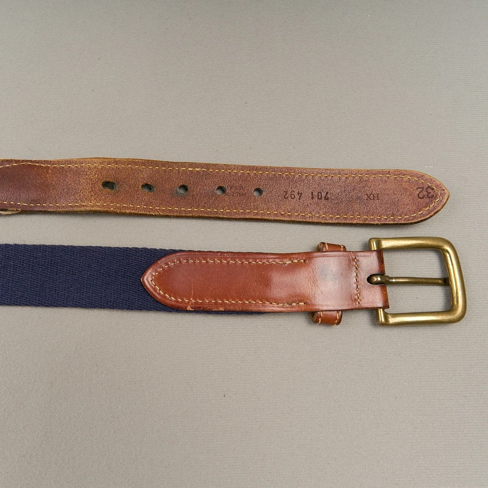 Tommy Hilfiger Cinturón Hombre 32 Caqui Azul Lona Cuero Latón Hebilla EE. UU. Foto 3 de 4