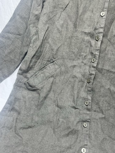 Flax Peasant Dress Women Petite (4-6) Gray Linen Lagenlook Long Sleeve Boho - Picture 2 of 11