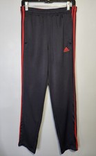Adidas Womens Joggers Size M Track Pants Gray/Red Drawstring 3 Stripe Athletic