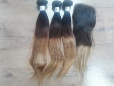 3TONES OMBRE BRAZILIAN VIRGIN HUMAN HAIR STRAIGHT 1B/4 /27 18 18 18 18 CLOSURE