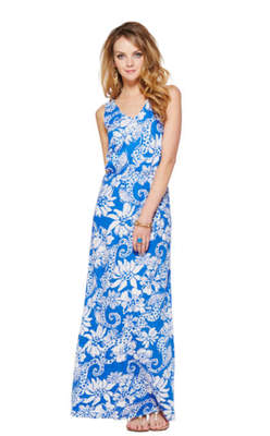 New Lilly Pulitzer Mills Maxi RACER BACK Dress Deep Sea Blue Quahog Chow White S