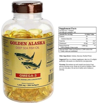 Golden Alaska Deep Sea Fish Oil Omega 3 1000mg Promotes Heart Health 200 Softgel