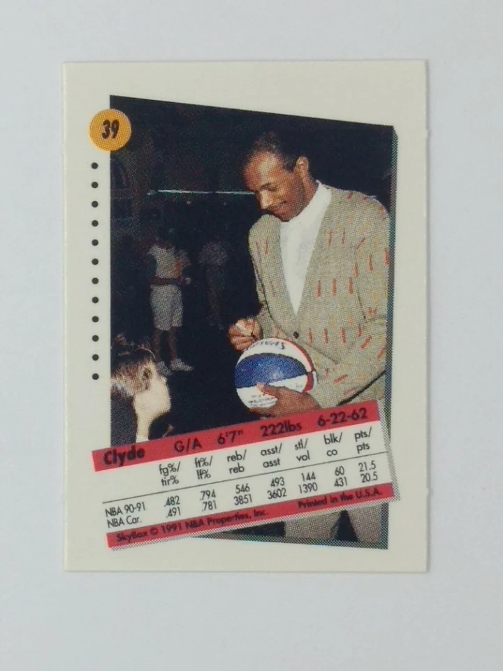 1991-92 Skybox Mini Clyde Drexler #39, Portland Trail Blazers, HOF - Image 3 of 4