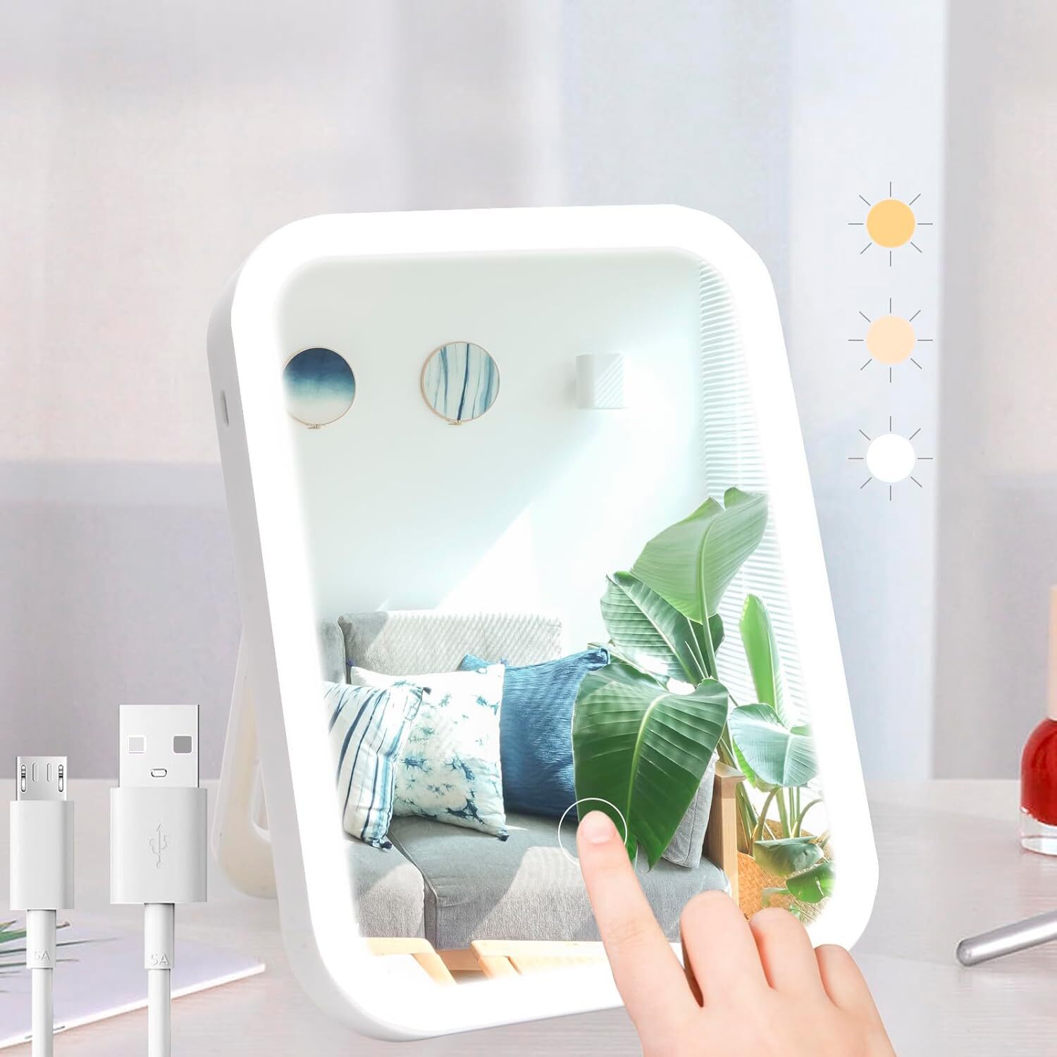 Dimmable Touch LED Vanity Mirror with Adjustable Brightness-image