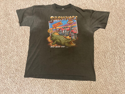 Vintage 3D Emblem Harley Davidson T Shirt 1991 Alligator Survivors XL Daytona FL