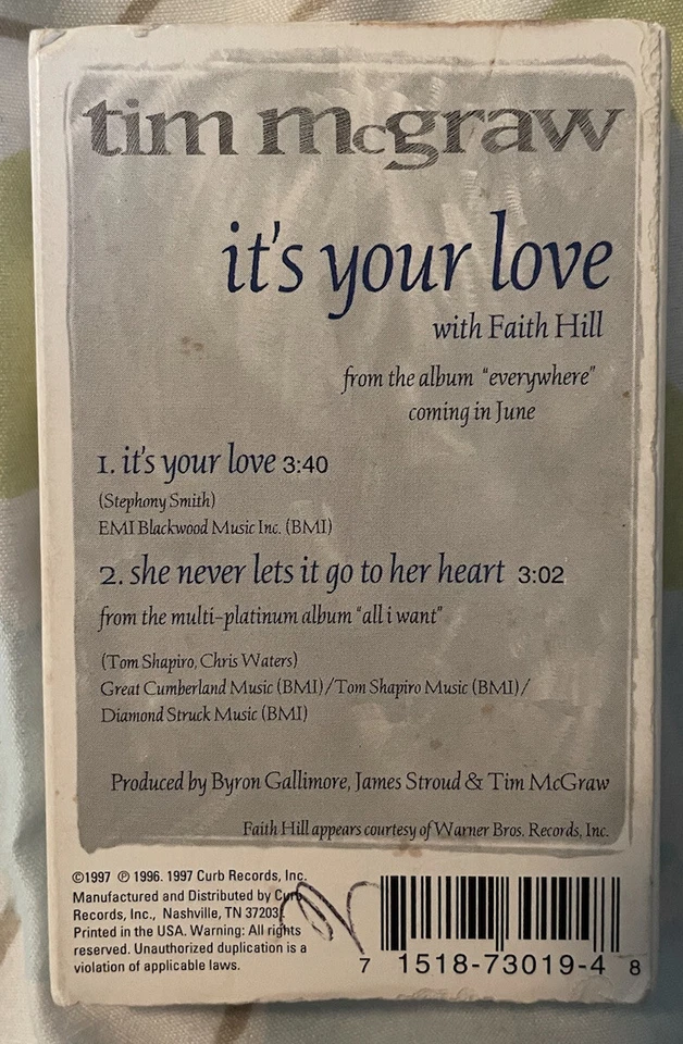 Tim McGraw & Faith Hill - Its Your Love Cassette Tape Single Country~ - Imagem 3 de 3