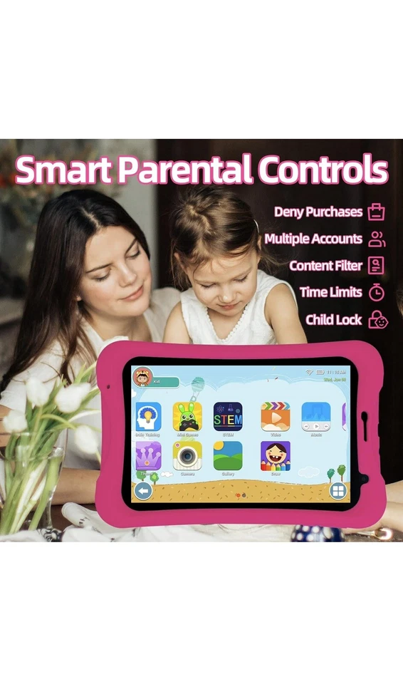 Tablet for Kids, 8 inch Toddler Kid Tablet Android 11 Go, 1GB RAM 32 GB RAM Pink - Image 4 of 4