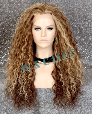 Human Hair Blend Lace Front Wig curly Long Heat OK BLONDE  display picture 3
