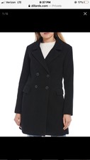 Nwt Gianni Bini Black Long Button Front Womens Double Breasted Coat Lg