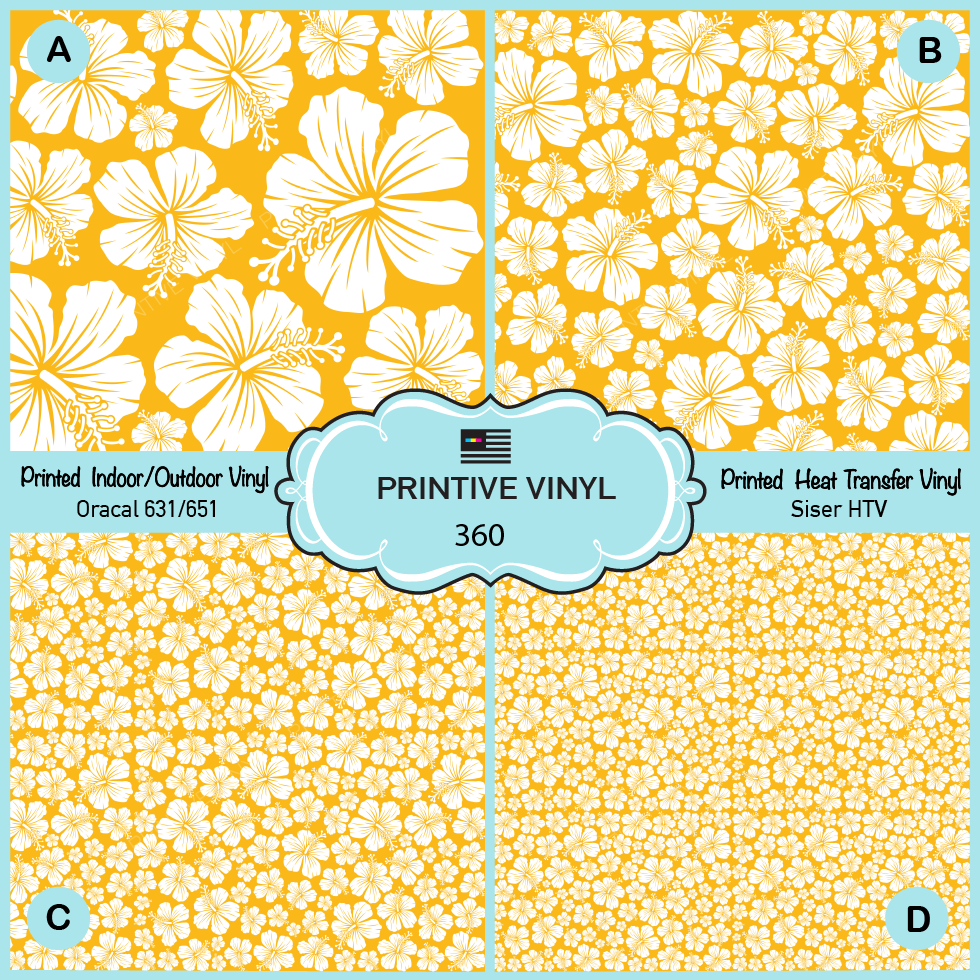 Hibiscus Flower Patterned Iron on Vinyl, Craft Printed HTV, Adhesive Vinyl-  360