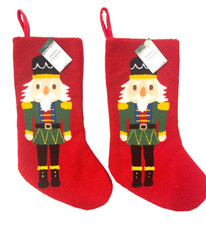 Set of 2 NEW Kirkland's 20 in. NUTCRACKER CHRISTMAS STOCKINGS Holiday Red Loop