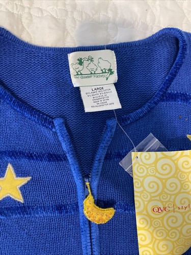 The Quaker Factory Sweater Women’s Size L NWT Angels W Beads Blue Zipper - Picture 4 of 10