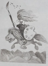 Contemporary abstract surrealist ink drawing caricature signed