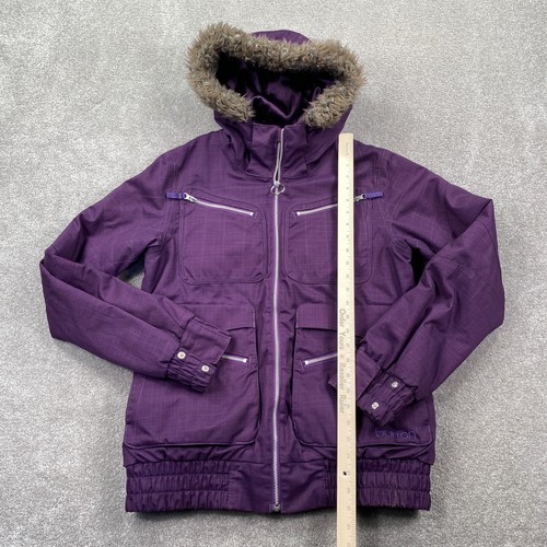 Burton Faux Fur Full Zip Hooded DryRide Snowboard Jacket Women's Size XL Purple - Picture 3 of 18