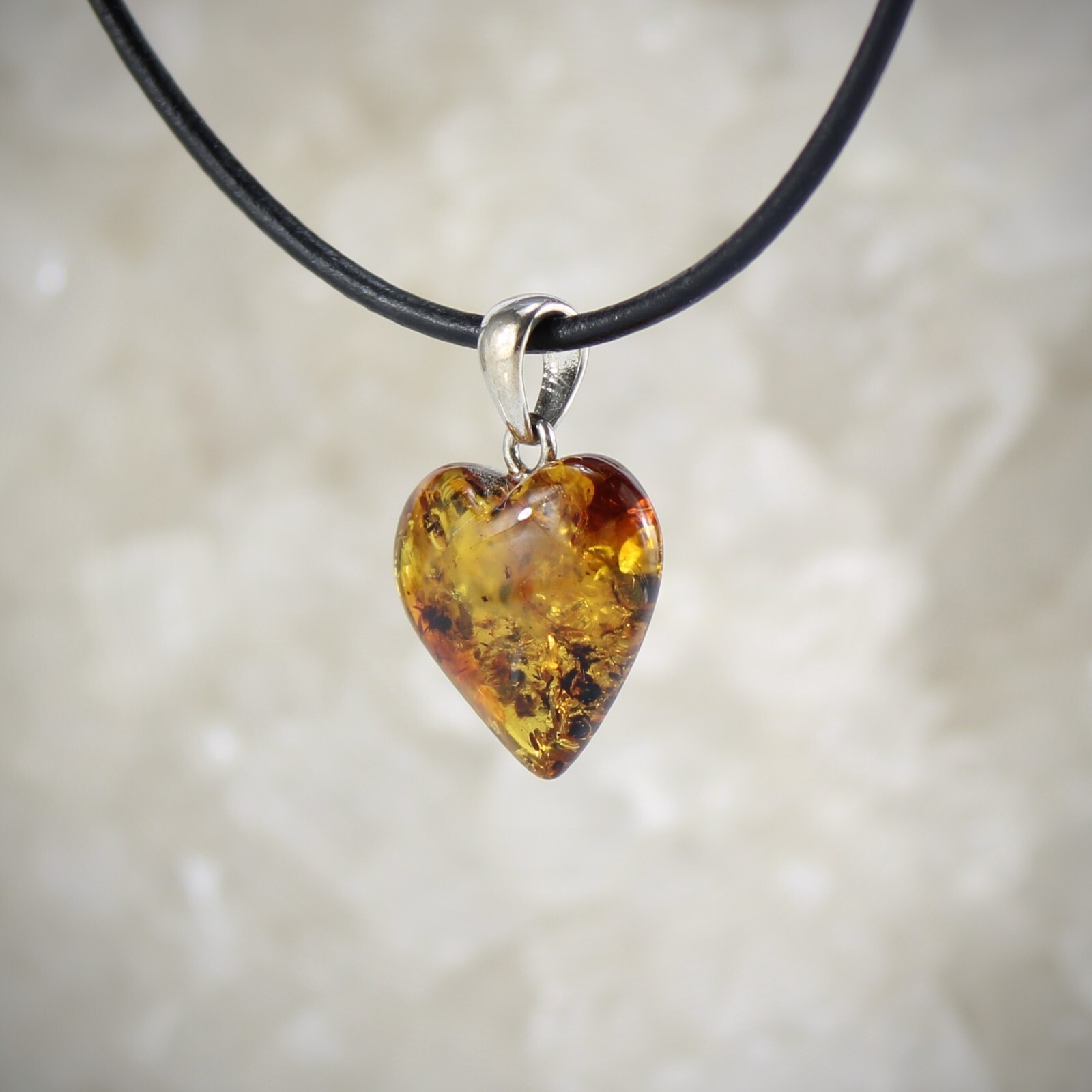 Budawi Bernstein Herz Anhänger Hals Schmuck Kettenanhänger 925er Silberöse