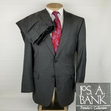 Jos A Bank Travelers Collection Mens Suit 42L Gray Windowpane 36x30 Wool