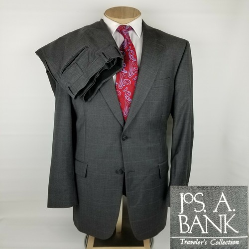 Jos A Bank Travelers Collection Herren Anzug 42 L grau Fensterscheibe 36x30 Wolle