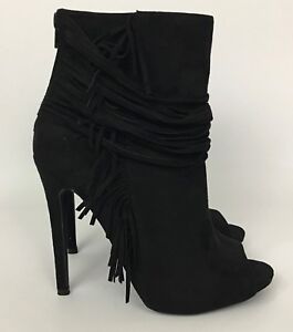 fringe heel booties