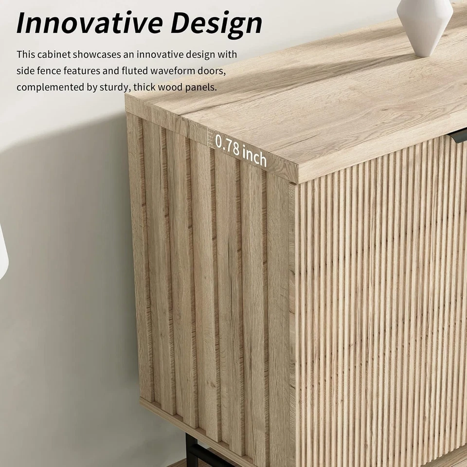 68" Fluted TV Stand Up to 75" TV Entertainment Center with 4 Doors Media Console — 第 3/4 张图片