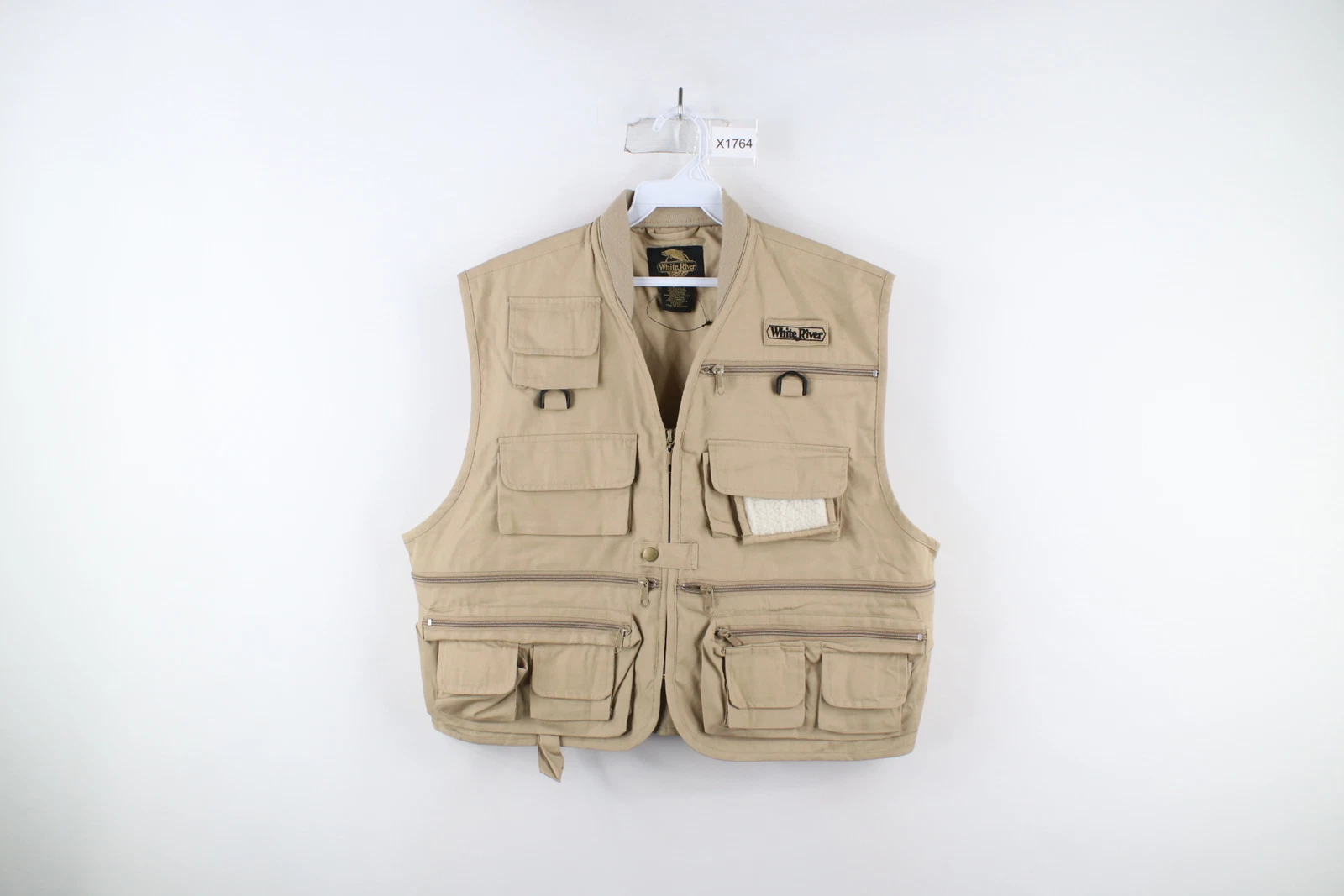 Deadstock Vintage Streetwear Mens Large Tactical Fly Fishing Full Zip Vest Beige
