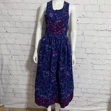 Dee’s Design Women’s Maxi Apron Dress S Blue Purple Floral Sleeveless Tie Back