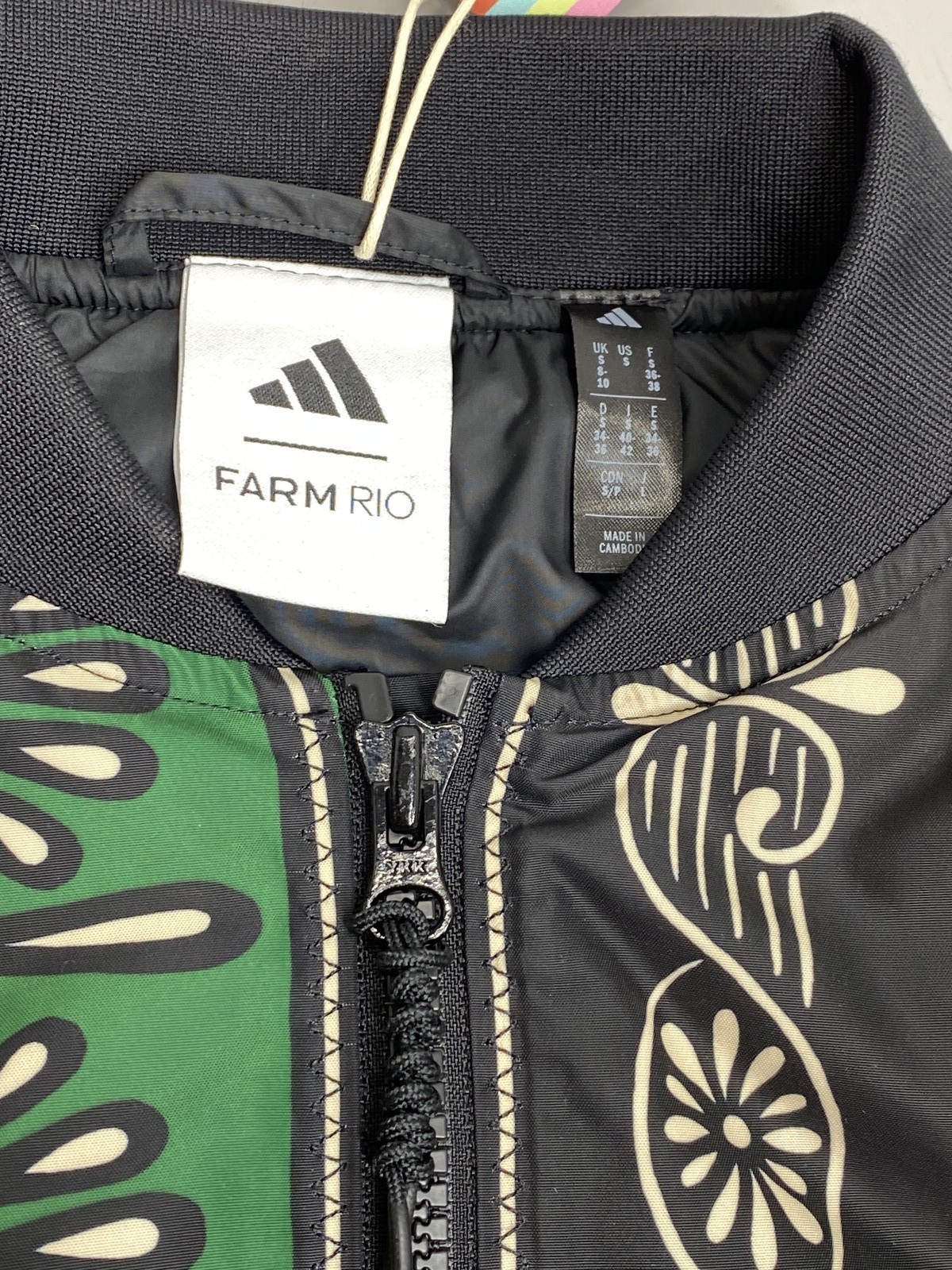 Farm Rio X Adidas Womens Jacket Green/Black Size S Borboho Scarves Bomber Style thumbnail 5
