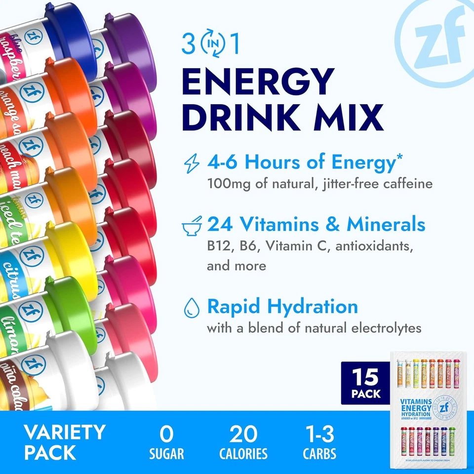 Mezcla de bebidas de hidratación energética multivitamínica Zipfizz tubos de variedad 3 en 1 sostenidos Foto 4 de 4