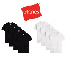 Hanes Mens Perfect Tee 100% Cotton Black or White Lightweight Crew Shirts 4-Pack