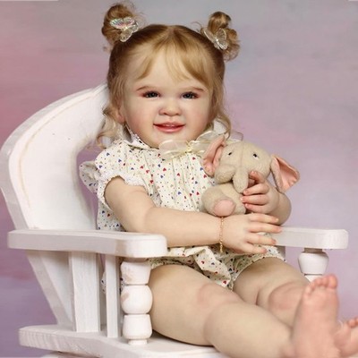 26'' Painted Reborn Baby Doll w/Rooted Hair Cloth Body Finished Toddler Girl Gift